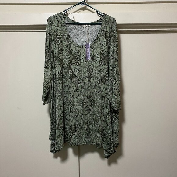 NWT - Artisan NY, 3/4 length sleeve, asymmetrical multi design, tunic, size 3X - Picture 1 of 11